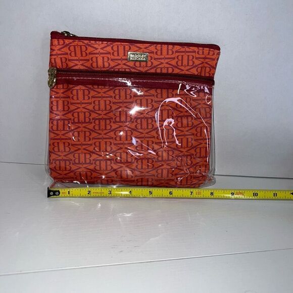 Badgley Mischka Orange Makeup Cosmetic Bag Kit Purse Tote Gold Tone Hardware - Picture 2 of 7